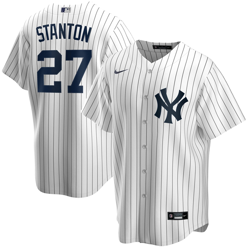 2020 MLB Men New York Yankees #27 Giancarlo Stanton Nike White Home 2020 Replica Player Jersey 1